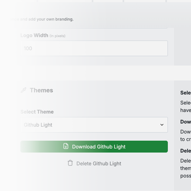 Theme selector showing light and dark themes