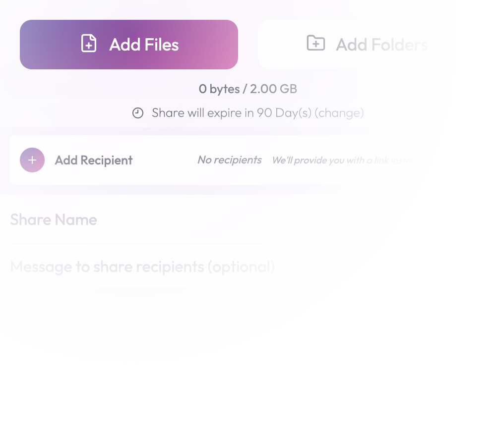 Erugo upload interface showing Add Files and Add Folders buttons